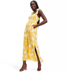 DVF Smocked Tie Strap Ginkgo Yellow Midi Dress NWT Size Medium